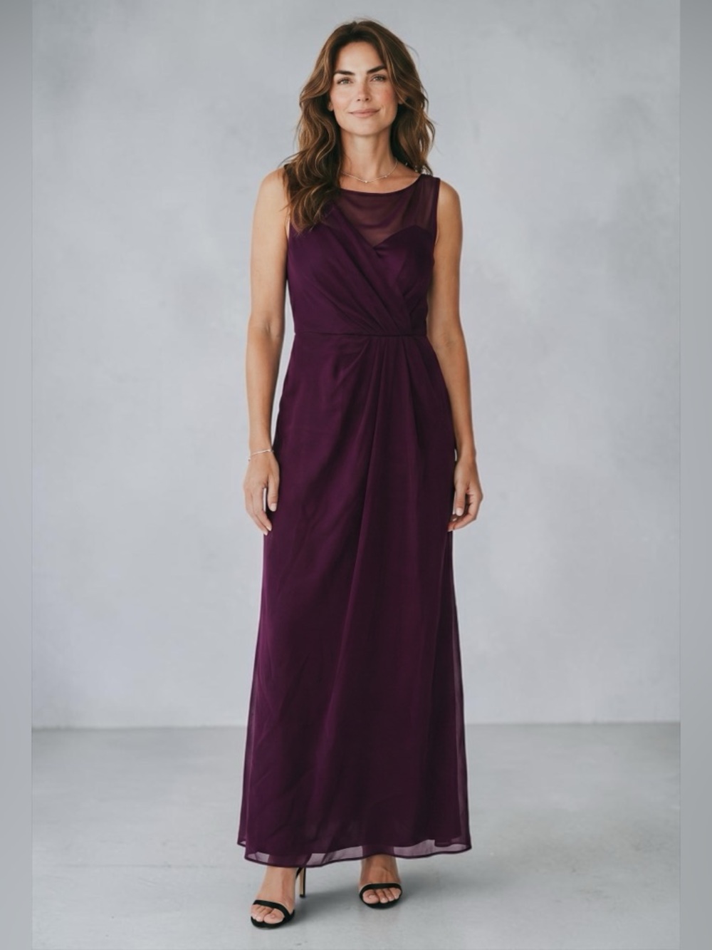 Jim Hjelm Occasions Plum Chiffon long Size 8 Elegant Formal Dress